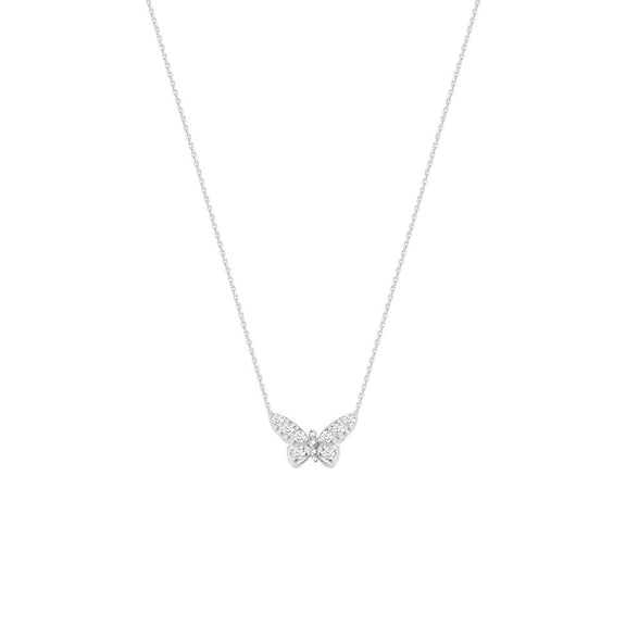 Sterling Silver Side-ways Mini Cubic Zirconia Butterfly Adjustable Necklace- 18 Inch