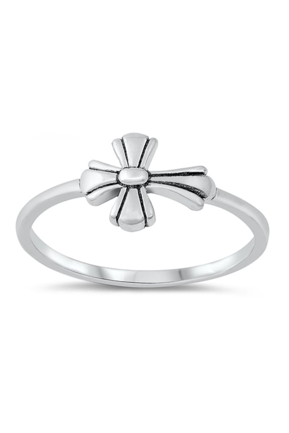 Sterling Silver Sideway Catholic Cross Ring Size 9