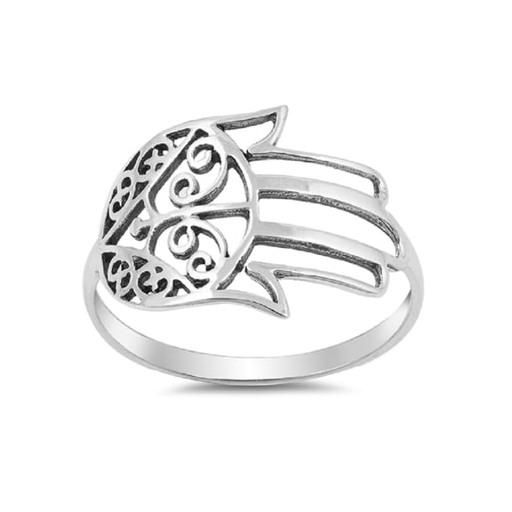 Sterling Silver Sideway Hamsa Hand Ring