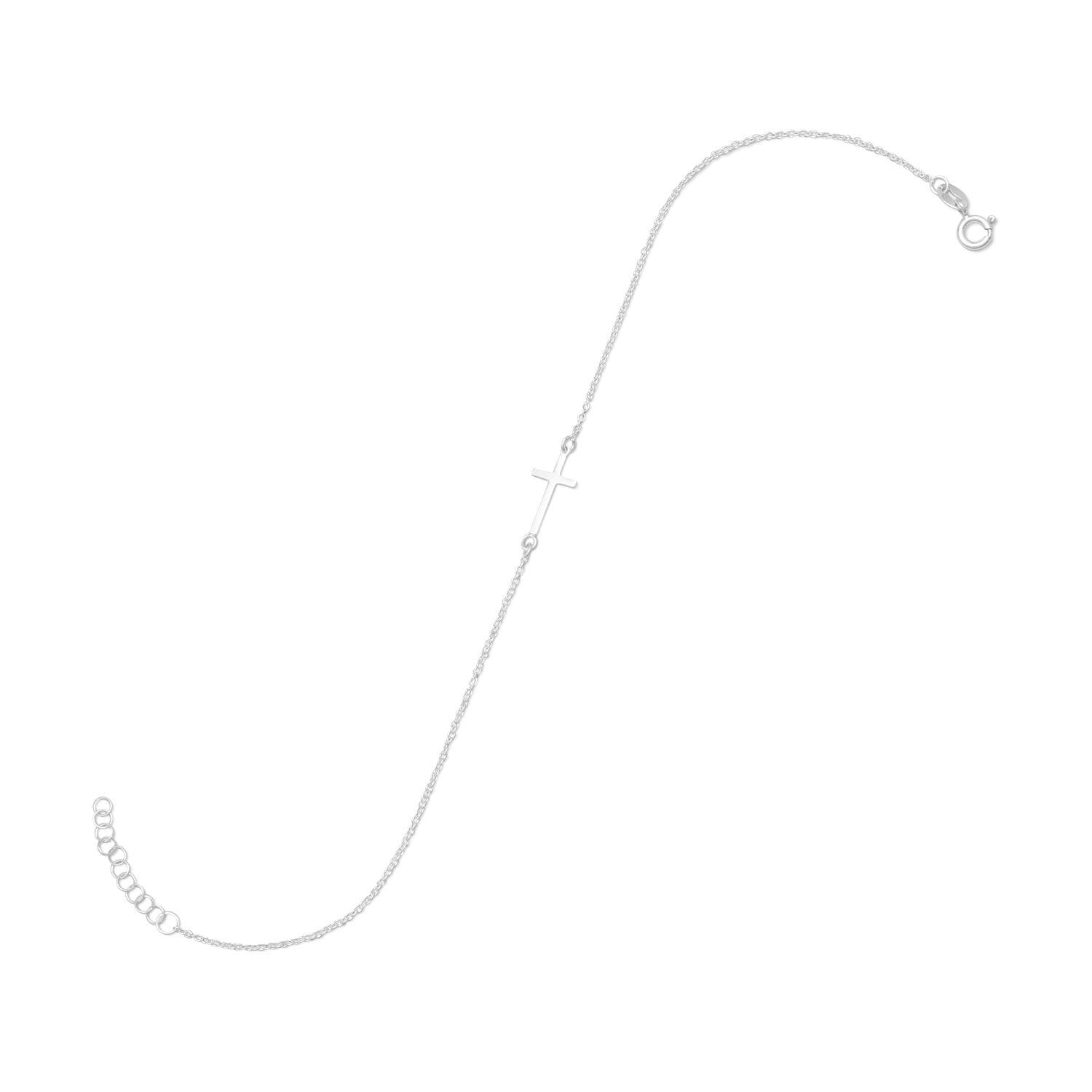 Sterling Silver Sideways Cross Charm Anklet