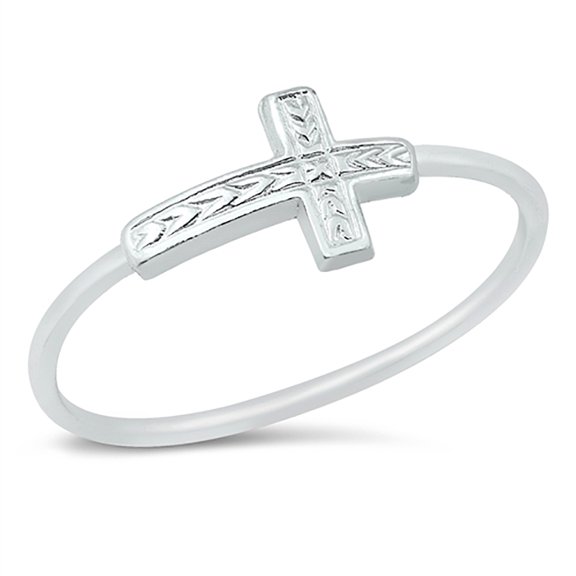 Sterling Silver Sideways Decorated Cross Ring Size 4