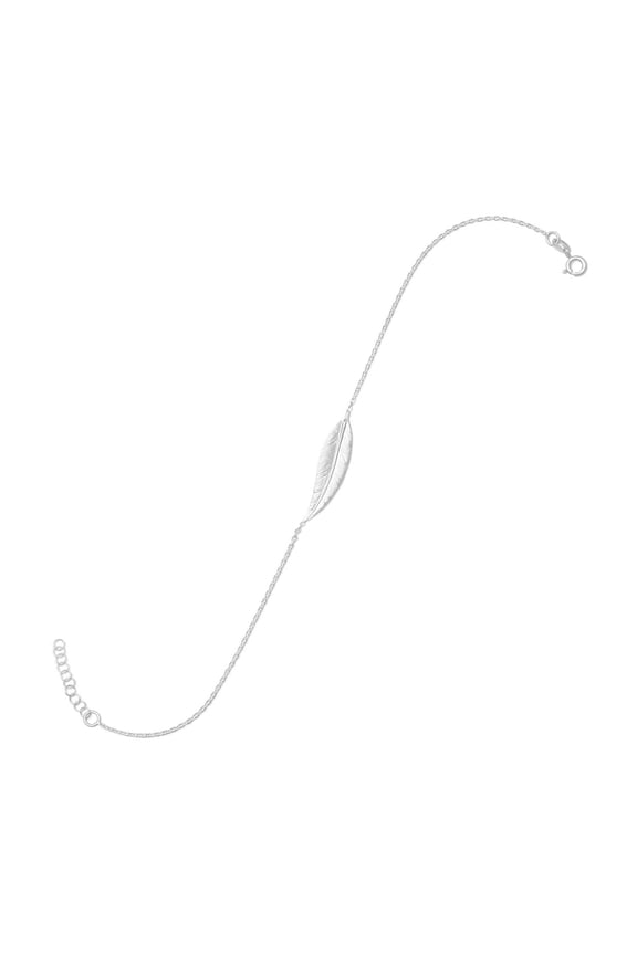 Sterling Silver Sideways Feather Charm Anklet