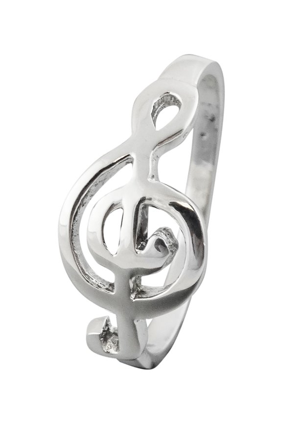 Sterling Silver Sideways Treble Clef Ring, Sizes 5, 6, 7, 8, 9, 10 (5)