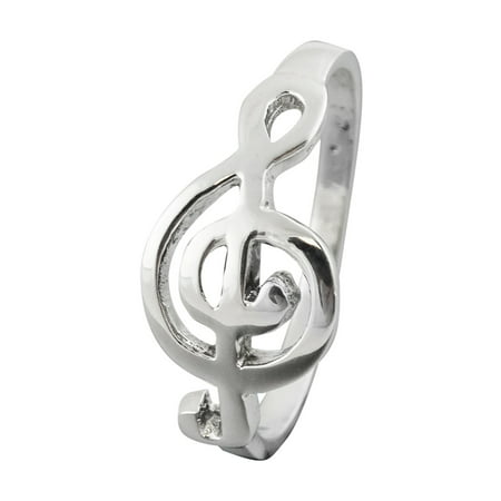 Sterling Silver Sideways Treble Clef Ring, Sizes 5, 6, 7, 8, 9, 10 (8)