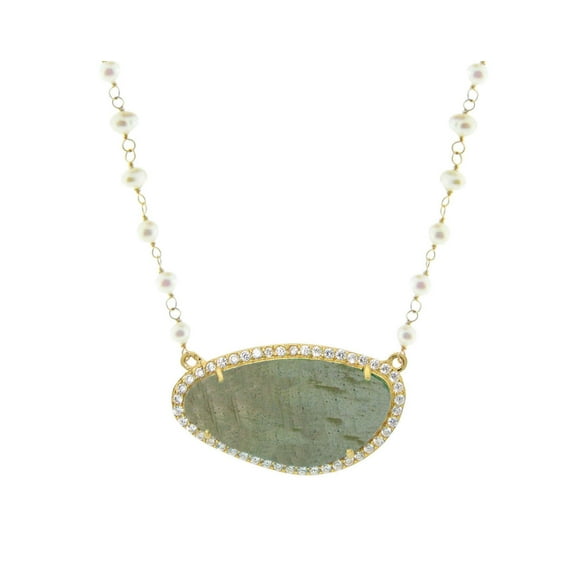 Sterling Silver Signature Ella Synthetic Stone Pendant Necklace with Freshwater Cultured Pearls