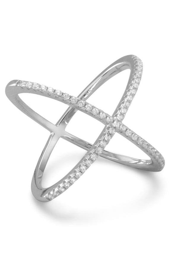 Sterling Silver Signity Cubic Zirconia 'X' Criss-Cross Ring