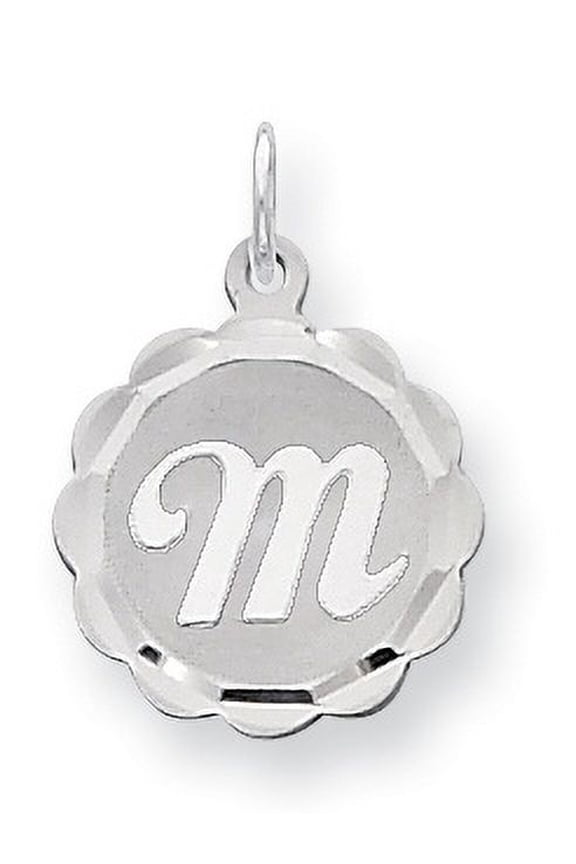 Sterling Silver Silver/Rhodium-Plated Brocaded Letter M Initial Pendant (22 X 16) Made In United States qc4161m