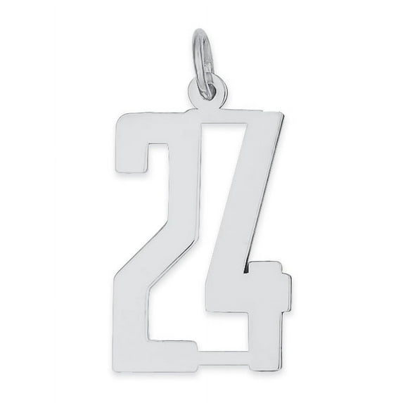 Sterling Silver Silver/Rhodium-Plated Elongated Number 24 Charm (20 X 8) Made In United States qes24