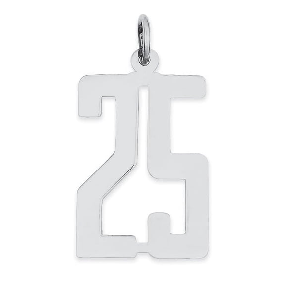 Sterling Silver Silver/Rhodium-Plated Elongated Number 25 Charm (20 X 8) Made In United States qes25