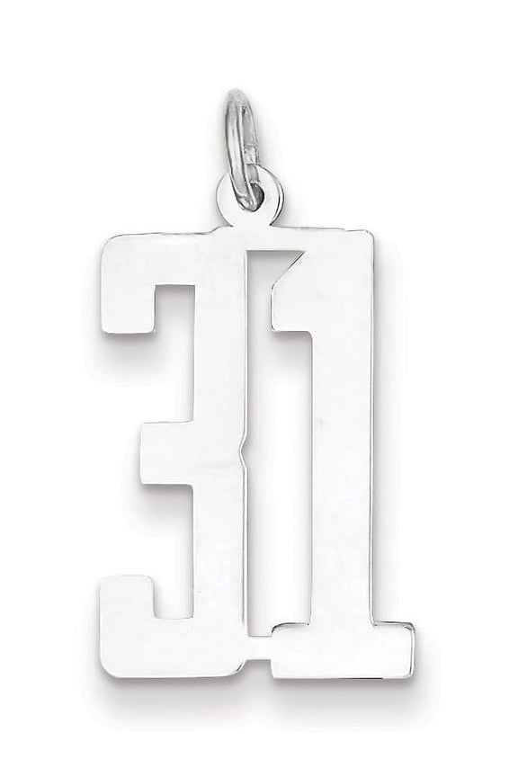 Sterling Silver Silver/Rhodium-Plated Elongated Number 31 Charm (20 X 8) Made In United States qes31