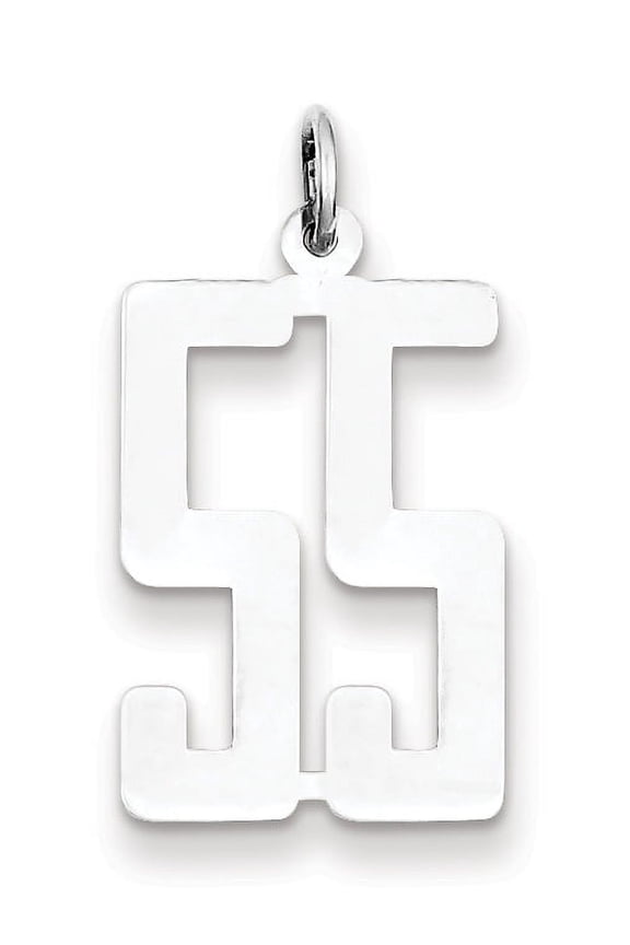 Sterling Silver Silver/Rhodium-Plated Elongated Number 55 Charm (20 X 8) Made In United States qes55