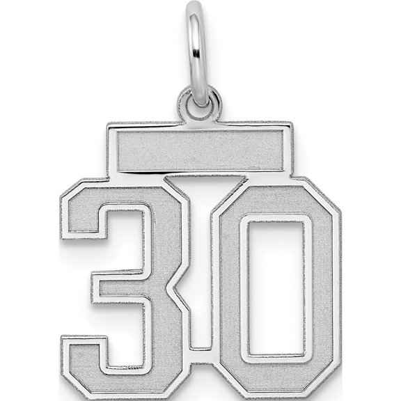 Sterling Silver Silver/Rhodium-Plated Satin Number 30 Charm (19 X 14) Made In United States qps30