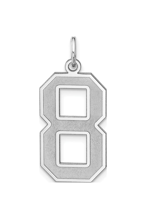 Sterling Silver Silver/Rhodium-Plated Satin Number 8 Charm(Length 23.82) - Jbsp