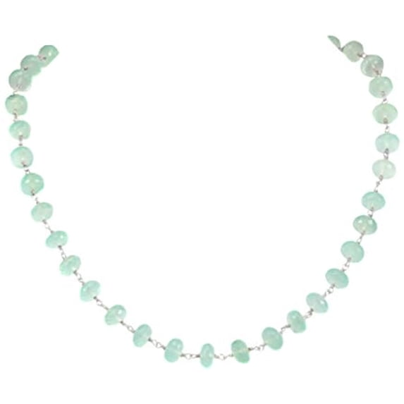 Sterling Silver Silvertone Chalcedony Necklace Aqua Blue Large Faceted Round Chain, 24" Designed for Adult Women