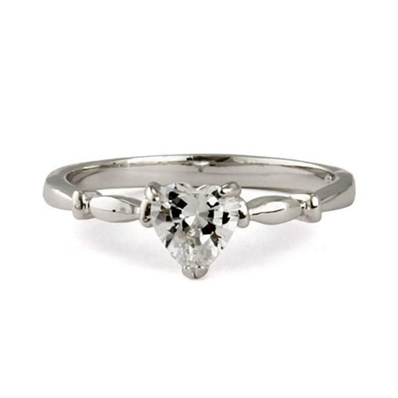 Sterling Silver Simple 6mm Cz Heart Promise Ring, Ring Sizes 5 to 9