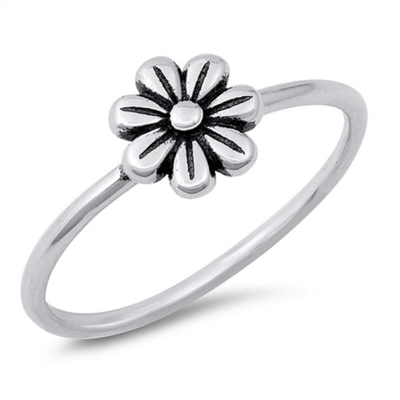 Sterling Silver Simple Flower Solitaire Ring Size 6
