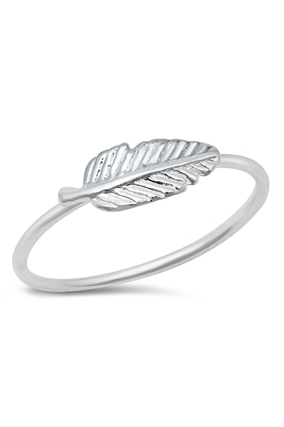 Sterling Silver Simple Sideways Feather Ring Size 8