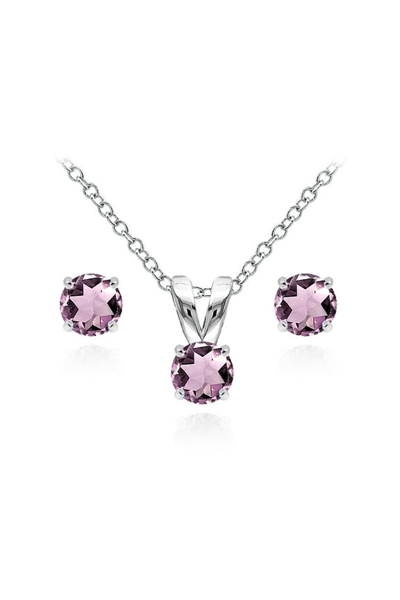 Sterling Silver Simulated Alexandrite 5mm Round Necklace and Stud Earrings Set