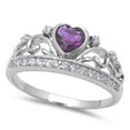 thumbnail image 1 of Sterling Silver Simulated Amethyst CZ Heart Filigree Crown Ring Size 6, 1 of 3