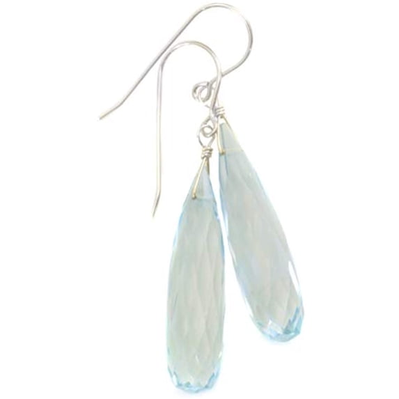 Sterling Silver Simulated Aquamarine Earrings Soft Blue Rounded Long Briolette Faceted Teardrops Simple for Adult Women