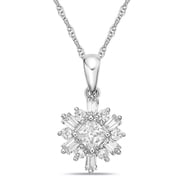 Sterling Silver Simulated Diamond princess cut with baguettes Pendant with Chain, 18"
