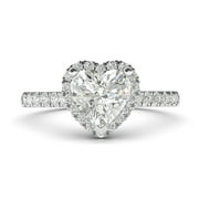 Sterling Silver Simulated Heart-shaped Diamond Halo Engagement Ring with Side Stones Promise Bridal Ring (5.5)