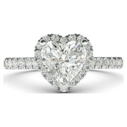 LANDA JEWEL Sterling Silver Simulated Heart-shaped Diamond Halo Engagement Ring with Side Stones Promise Bridal Ring (6.5)