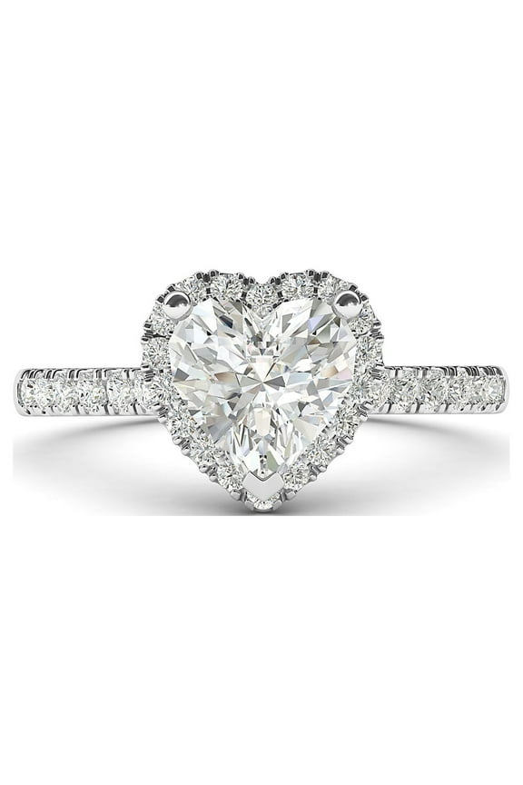 Sterling Silver Simulated Heart-shaped Diamond Halo Engagement Ring with Side Stones Promise Bridal Ring (8.5)