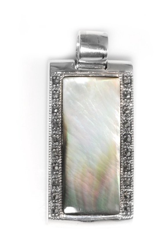 Sterling Silver Simulated Marcasite Pendant Simulated Abalone