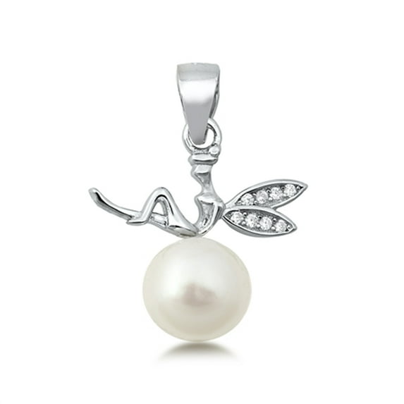 Sterling Silver Simulated Mother of Pearl Fairy Pendant Pixie Mythical Folklore Charm Jewelry Female