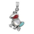 thumbnail image 1 of Sterling Silver Simulated Mother of Pearl Simulated Turquoise Simulated Ruby Frog Pendant Animal Charm 925 Female, 1 of 3