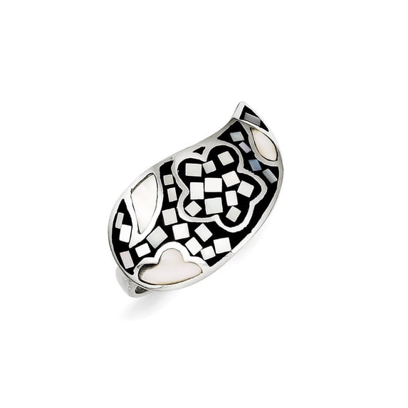 Sterling Silver Simulated Mother of Pearl and Simulated Stone Ring - Size 8 - Measures 15mm Wide