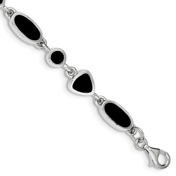 Sterling Silver Simulated Onyx Bracelet - 8 Inch - Lobster Claw - Measures 8.5mm Wide