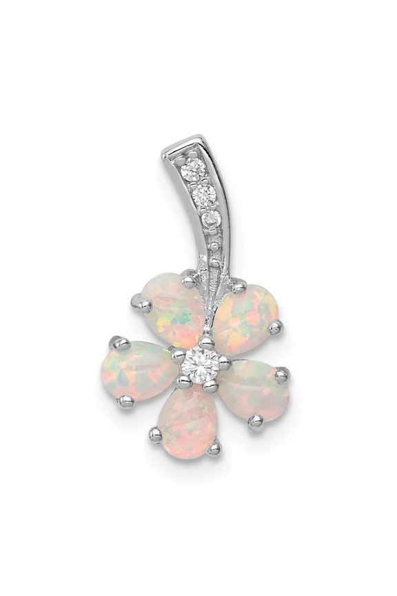 Sterling Silver Simulated Opal Flower Pendant - Measures 19mm long