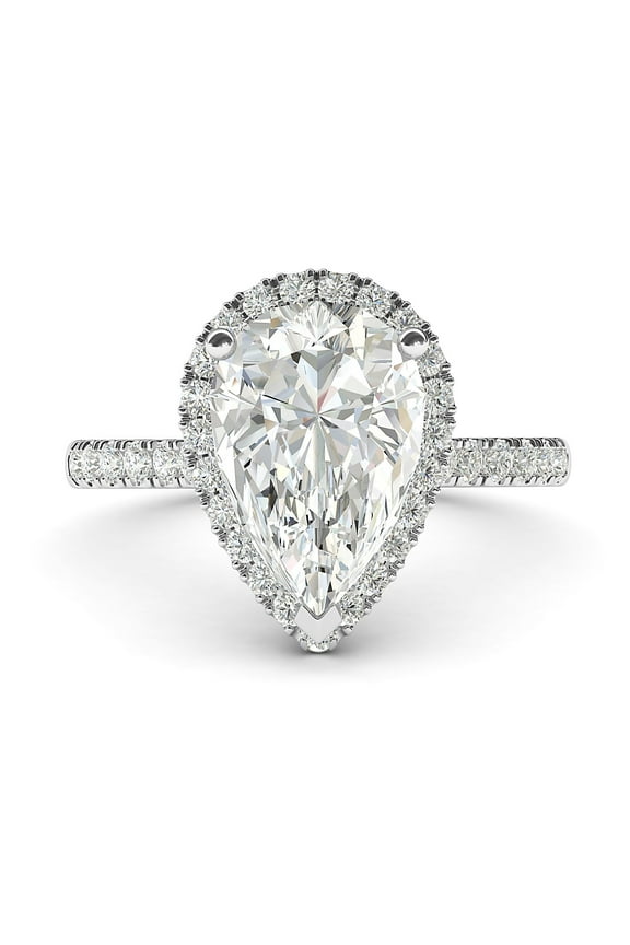 Sterling Silver Simulated Pear-Shaped Diamond Halo Engagement Ring with Side Stones Promise Bridal Ring (4.5)
