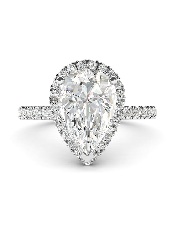 Sterling Silver Simulated Pear-Shaped Diamond Halo Engagement Ring with Side Stones Promise Bridal Ring (6)