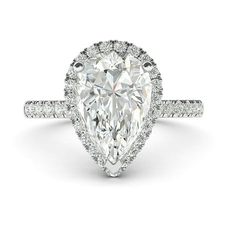 Sterling Silver Simulated Pear-Shaped Diamond Halo Engagement Ring with Side Stones Promise Bridal Ring (9)