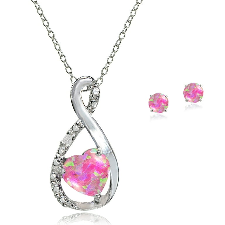 Sterling Silver Simulated Pink Opal Infinity Heart Pendant