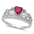 thumbnail image 1 of Sterling Silver Simulated Ruby CZ Heart Filigree Crown Ring Size 8, 1 of 3