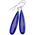 thumbnail image 1 of Sterling Silver Simulated Sapphire Earrings Cobalt Blue Long Narrow Faceted Teardrops Simple Drops 2 Inch Designed for Adult Women, 1 of 5
