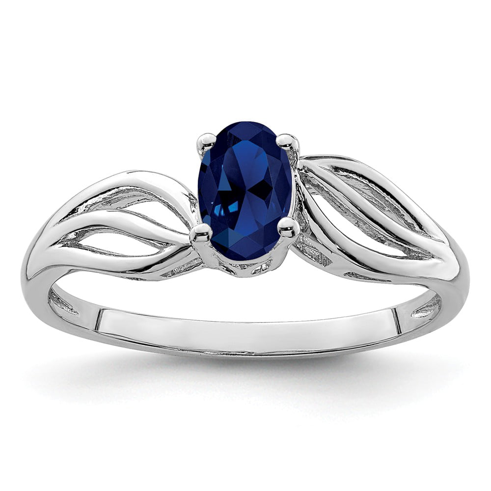 Sterling Silver Simulated Sapphire Ring (2mm) - Size 6 - Walmart.com