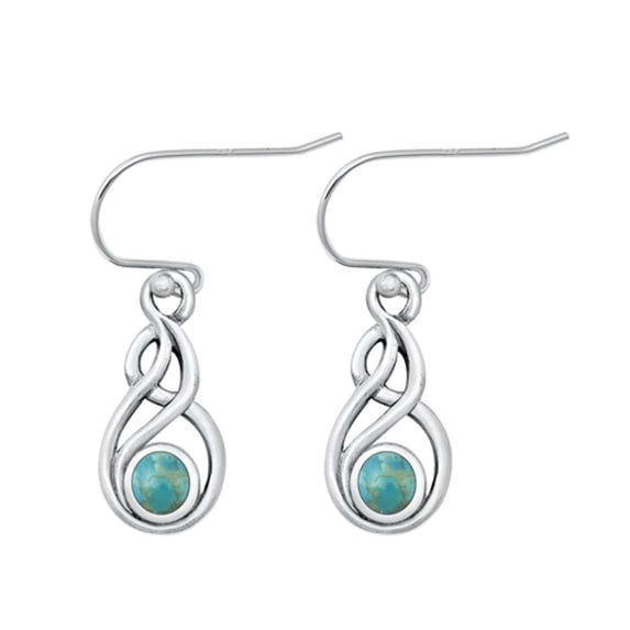 Sterling Silver Simulated Turquoise Celtic High Polished Hook Earrings .925 New Jewelry Female