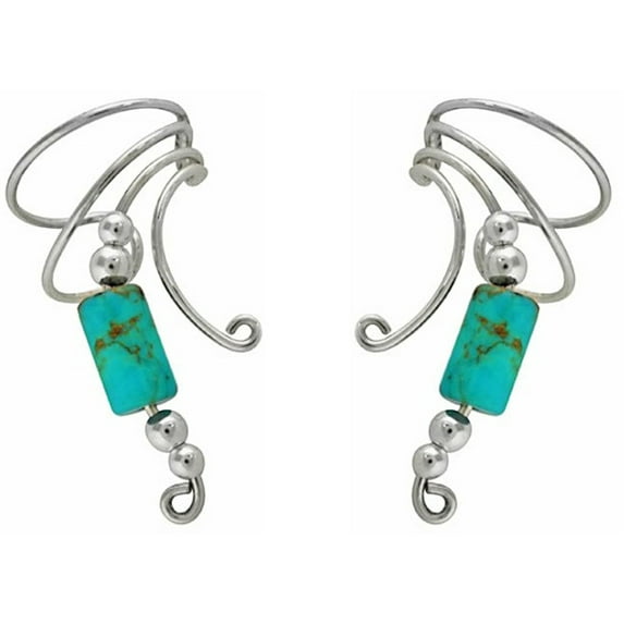 Sterling Silver Simulated Turquoise Cylinder Wave Ear Cuff Wrap Set