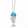 thumbnail image 1 of Sterling Silver Simulated Turquoise Enameled Cubic Zirconia Fish Necklace - 18 Inch - Measures 14mm Wide, 1 of 2