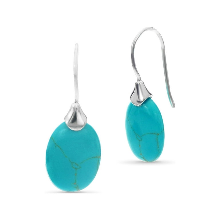 Sterling Silver Simulated Turquoise Eurowire Earrings
