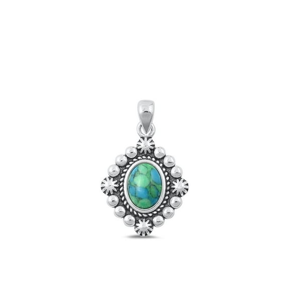 Sterling Silver Simulated Turquoise Pendant Oxidized High Polished Charm .925 New Jewelry Female