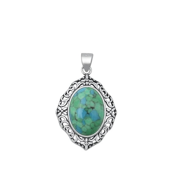 Sterling Silver Simulated Turquoise Pendant Vintage Victorian Charm 925 Jewelry Female Unisex