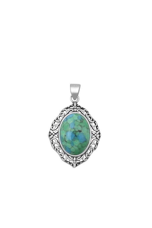 Sterling Silver Simulated Turquoise Pendant Vintage Victorian Charm 925 Jewelry Female Unisex