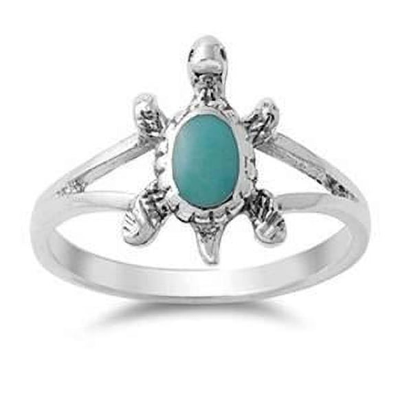 Sterling Silver Simulated Turquoise Sea Turtle Split Shank Ring Size 10