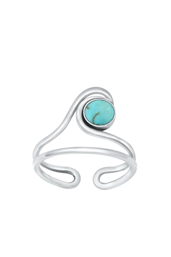 Sterling Silver Simulated Turquoise Toe Midi Adjustable Wave Ring .925 Band Jewelry Female Unisex